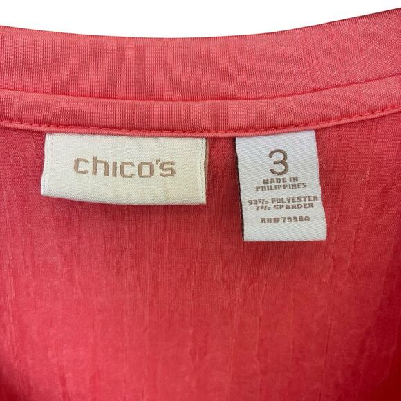 Chico's Top Women's 3 (XL) Calypso Coral Sleeveless Ruffle Front Liquid Knit - Picture 4 of 7